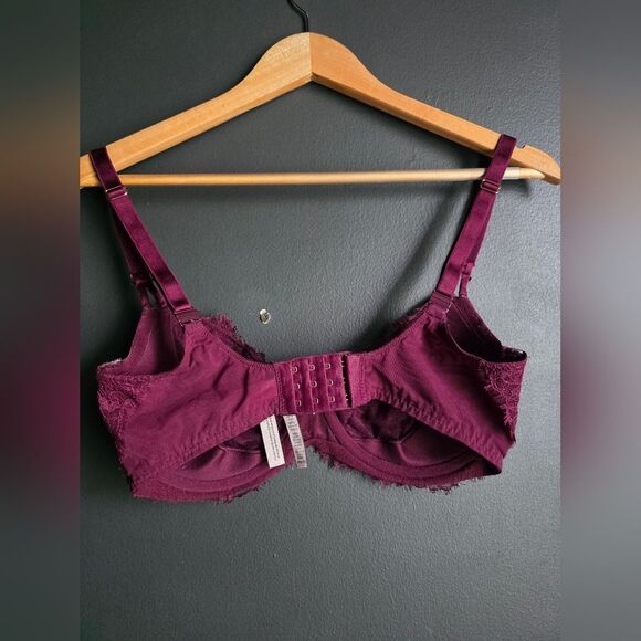 Victoria's Secret Maroon Eyelash Push Up Without Padding Lace Bra Sz 34DDD - Picture 5 of 8